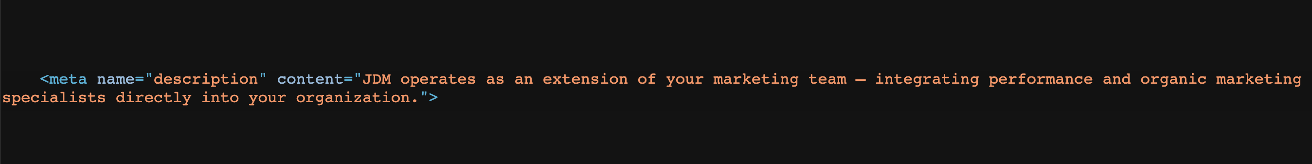 HTML code of Jordan Digital Marketing's meta description for the homepage