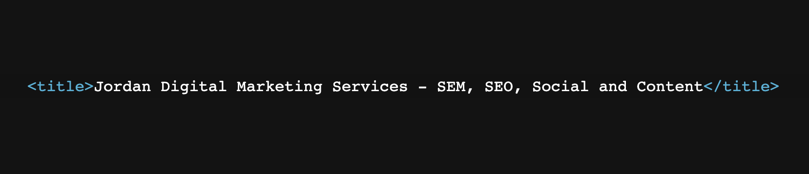 HTML code of Jordan Digital Marketing's title tag for the homepage