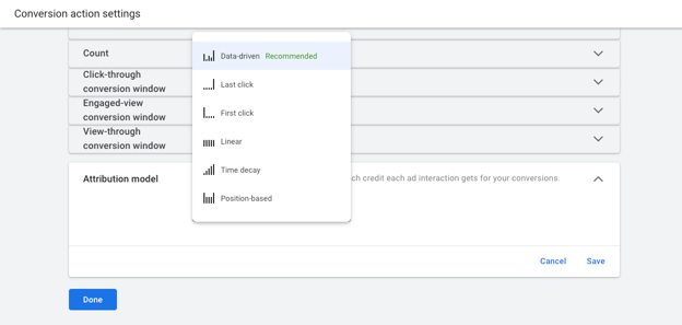 Conversion action settings: Data-driven.